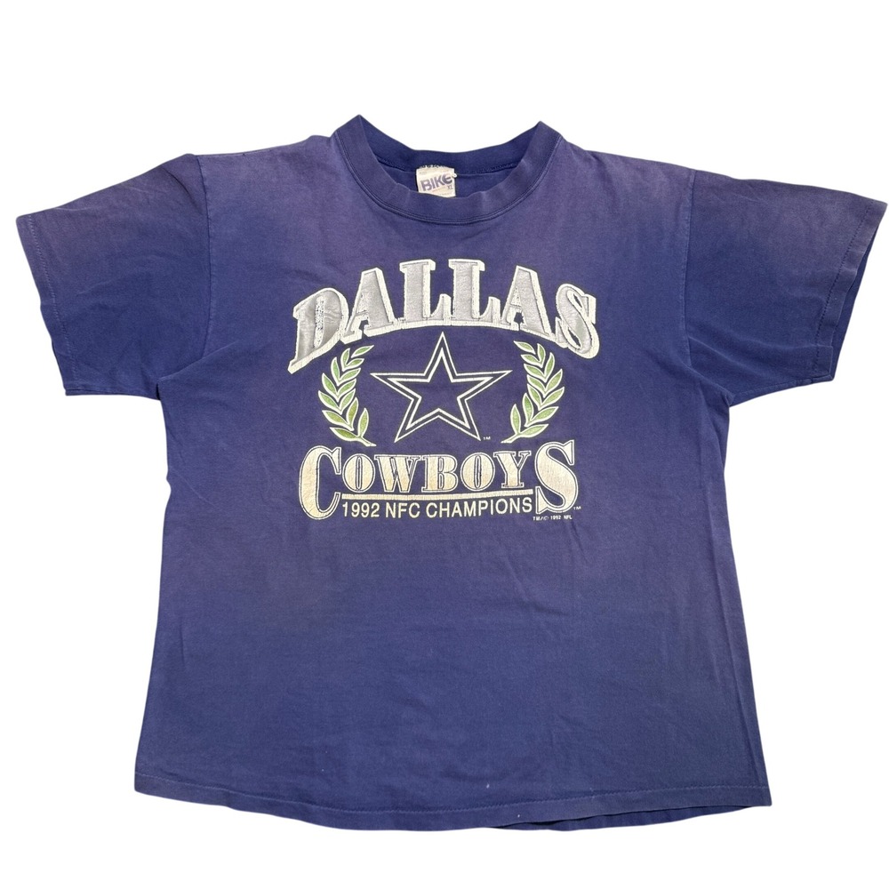 Vintage 1992 Dallas Cowboys NFC Champions T-Shirt Bike XL Navy Single Stitch - Picture 1 of 10